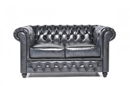 Chesterfield Bank Original Leer | 2-zits | Antiek Blauw | 12 jaar garantie