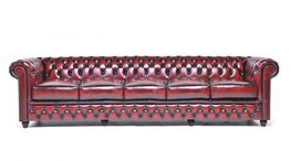 Chesterfield Bank Original Leer | 5-zits | Antiek Rood | 12 jaar garantie