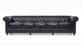 Chesterfield Bank Original Leer | 5-zits | Zwart | 12 jaar garantie