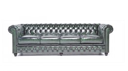 Chesterfield Bank Original Leer | 4-zits | Antiek Groen | 12 jaar garantie