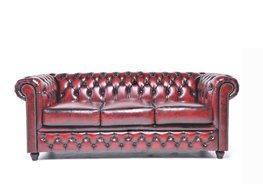 Chesterfield Bank Original Leer | 3-zits | Antiek Rood | 12 jaar garantie