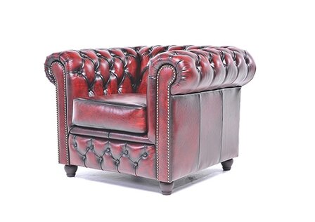 Chesterfield Fauteuil Original Leer | Antiek Rood | 12 jaar garantie