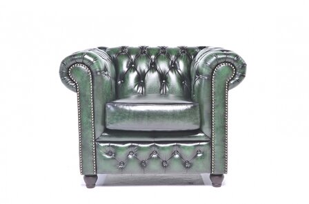 Chesterfield Fauteuil Original Leer | Antiek Groen | 12 jaar garantie