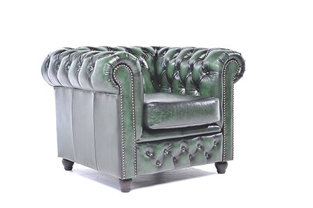 Chesterfield Fauteuil Original Leer | Antiek Groen | 12 jaar garantie