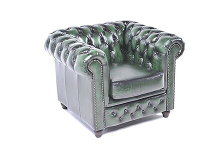 Chesterfield Fauteuil Original Leer | Antiek Groen | 12 jaar garantie