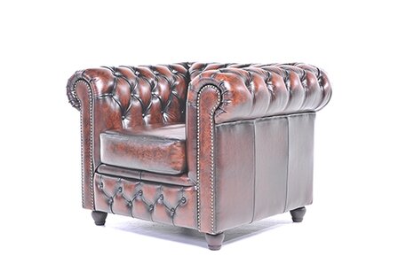 Chesterfield Fauteuil Original Leer | Antiek Bruin | 12 jaar garantie