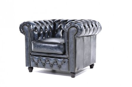 Chesterfield Fauteuil Original Leer | Antiek Blauw | 12 jaar garantie