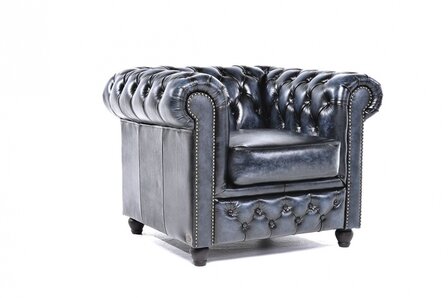 Chesterfield Fauteuil Original Leer | Antiek Blauw | 12 jaar garantie