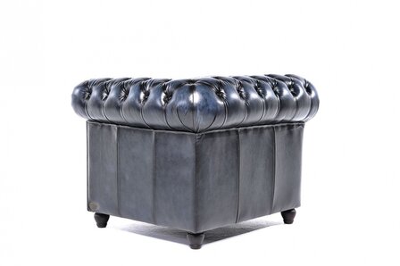 Chesterfield Fauteuil Original Leer | Antiek Blauw | 12 jaar garantie