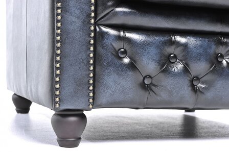 Chesterfield Fauteuil Original Leer | Antiek Blauw | 12 jaar garantie