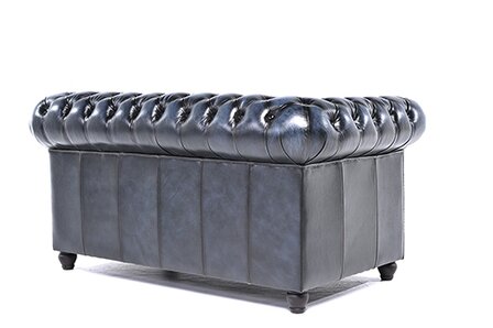 Chesterfield Bank Original Leer | 2-zits | Antiek Blauw | 12 jaar garantie