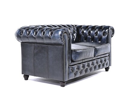 Chesterfield Bank Original Leer | 2-zits | Antiek Blauw | 12 jaar garantie