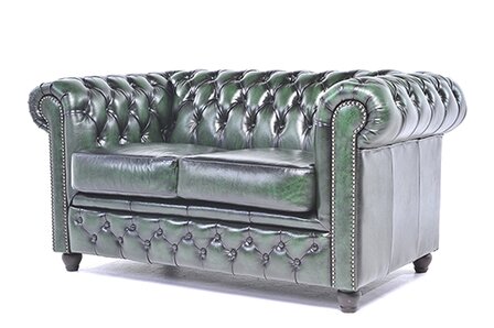 Chesterfield Bank Original Leer | 2-zits | Antiek Groen | 12 jaar garantie