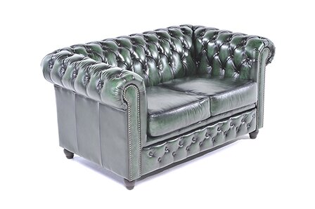 Chesterfield Bank Original Leer | 2-zits | Antiek Groen | 12 jaar garantie