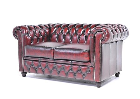 Chesterfield Bank Original Leer | 2-zits | Antiek Rood | 12 jaar garantie