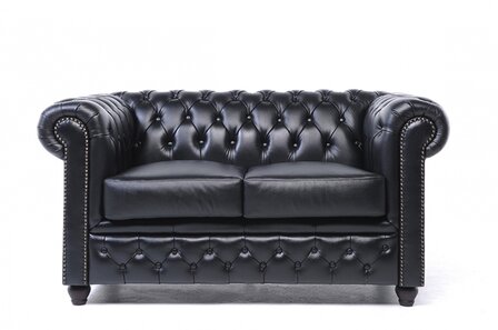 Chesterfield Bank Original Leer | 2-zits | Zwart | 12 jaar garantie