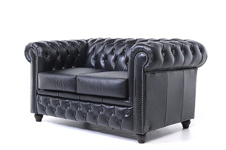 Chesterfield Bank Original Leer | 2-zits | Zwart | 12 jaar garantie