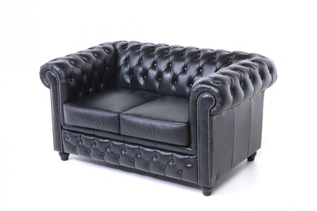 Chesterfield Bank Original Leer | 2-zits | Zwart | 12 jaar garantie