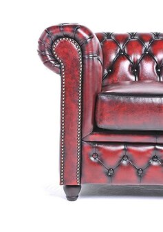 Chesterfield Bank Original Leer | 5-zits | Antiek Rood | 12 jaar garantie