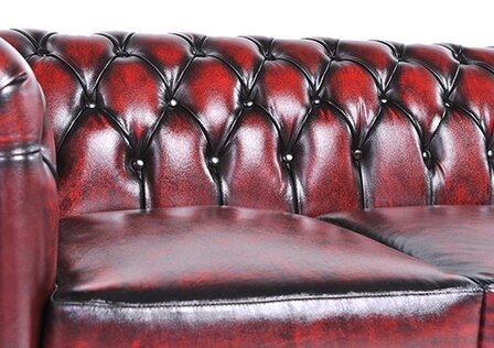 Chesterfield Bank Original Leer | 5-zits | Antiek Rood | 12 jaar garantie