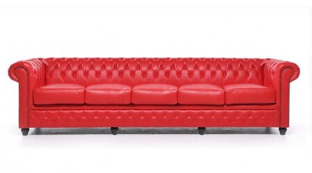 Chesterfield Bank Original Leer | 5-zits | Rood | 12 jaar garantie