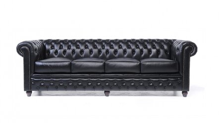 Chesterfield Bank Original Leer | 4-zits | Zwart | 12 jaar garantie