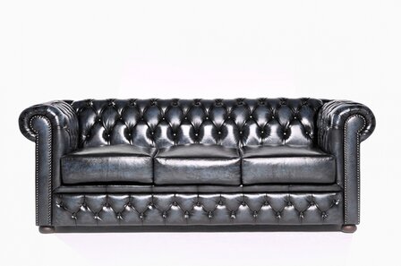 Chesterfield Bank Original Leer | 3-zits | Antiek Blauw | 12 jaar garantie