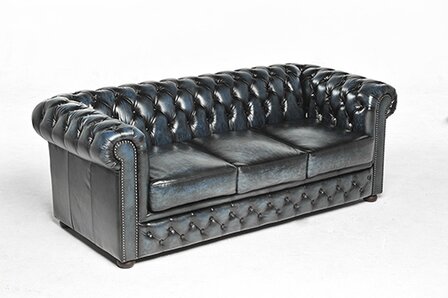 Chesterfield Bank Original Leer | 3-zits | Antiek Blauw | 12 jaar garantie