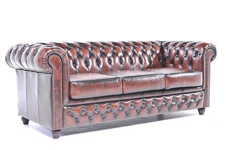 Chesterfield Bank Original Leer | 3-zits | Antiek Bruin | 12 jaar garantie