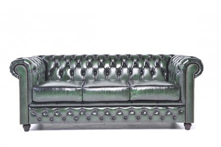 Chesterfield Bank Original Leer | 3-zits | Antiek Groen | 12 jaar garantie