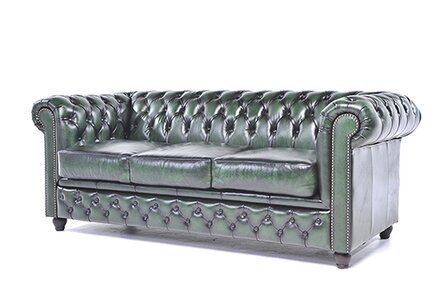 Chesterfield Bank Original Leer | 3-zits | Antiek Groen | 12 jaar garantie