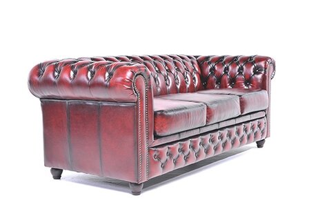 Chesterfield Bank Original Leer | 3-zits | Antiek Rood | 12 jaar garantie
