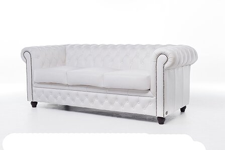 Chesterfield Bank Original Leer | 3-zits | Wit | 12 jaar garantie