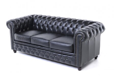 Chesterfield Bank Original Leer | 3-zits | Zwart | 12 jaar garantie