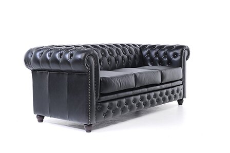 Chesterfield Bank Original Leer | 3-zits | Zwart | 12 jaar garantie