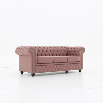 Chesterfield Bank Original Stof | 3-zits | Pitch Oud Roze | 12 jaar garantie