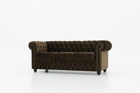 Chesterfield Bank Original Fluweel |3-zits | Bruin | 12 jaar garantie