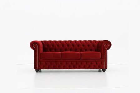 Chesterfield Bank Original Fluweel |3-zits | Rood | 12 jaar garantie