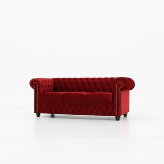 Chesterfield Bank Original Fluweel |3-zits | Rood | 12 jaar garantie