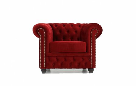 Chesterfield Fauteuil Original Fluweel | Rood | 12 jaar garantie