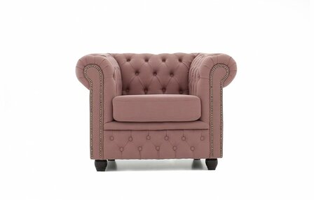 Chesterfield Fauteuil Original Stof | Pitch Oud Roze | 12 jaar garantie