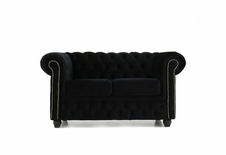 Chesterfield Bank Original Fluweel | 2-zits | Zwart | 12 jaar garantie