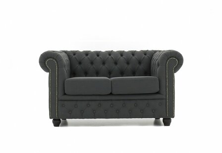 Chesterfield Bank Original Stof |2-zits | Pitch Donker Grijs | 12 jaar garantie