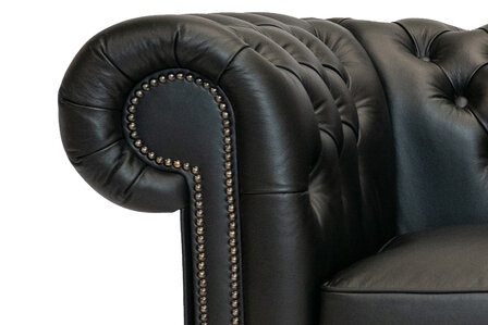 Chesterfield Bank Class Leer | 3-zits | Shiny Black | 12 jaar garantie