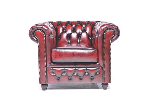 Chesterfield Fauteuil Original Leer | Antiek Rood | 12 jaar garantie