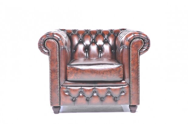 Chesterfield Fauteuil Original Leer | Antiek Bruin | 12 jaar garantie