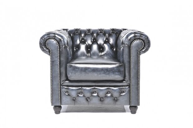 Chesterfield Fauteuil Original Leer | Antiek Blauw | 12 jaar garantie