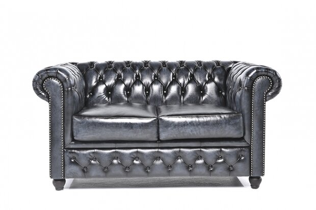 Chesterfield Bank Original Leer | 2-zits | Antiek Blauw | 12 jaar garantie