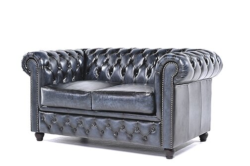 Chesterfield Bank Original Leer | 2-zits | Antiek Blauw | 12 jaar garantie