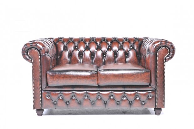 Chesterfield Bank Original Leer | 2-zits | Antiek Bruin | 12 jaar garantie